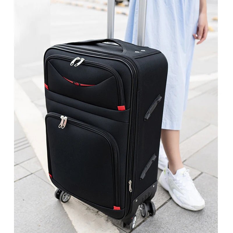 Unisex Oxford travel bag by Mandotos International with large capacity, zipper closure, canvas material, and built-in lock for security.
