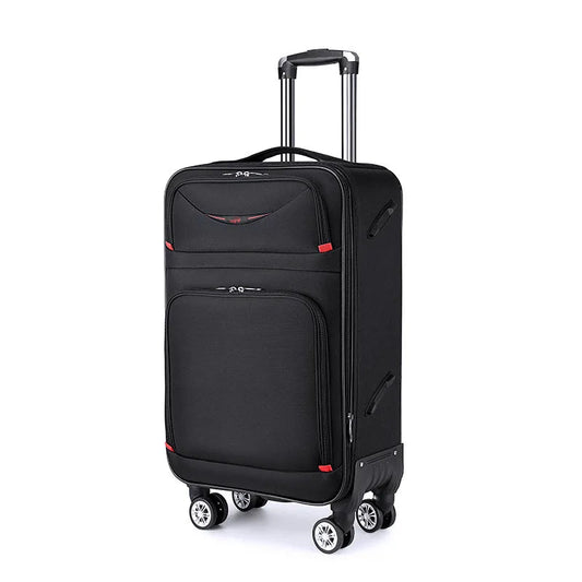 Mandotos International Oxford unisex travel bag with large zipper canvas luggage, secure lock, and spacious storage for travel.