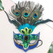Peacock feather headpiece for women, ideal for Halloween, Mardi Gras, carnival, and cosplay events, by MANDOTOS INTERNATIONAL.