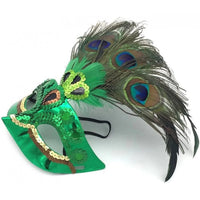 Peacock feather headpiece for women’s Halloween, Mardi Gras, carnival, and cosplay by MANDOTOS INTERNATIONAL.