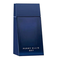 Perry Ellis Aqua Citrus men's EDT bottle, 3.4 oz, with a sleek blue design and silver cap, on a white background.