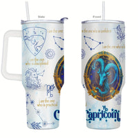 Personalized 40oz stainless steel travel coffee mug with handle by MANDOTOS INTERNATIONAL, designed for hot beverages on the go