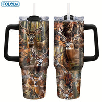 Personalized 40oz stainless steel travel coffee mug with handle by MANDOTOS INTERNATIONAL, durable and insulated for hot beverages