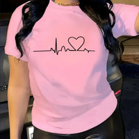 Playful Heart Print Junior T-shirt by MANDOTOS INTERNATIONAL featuring a fun heart design for daily outings.