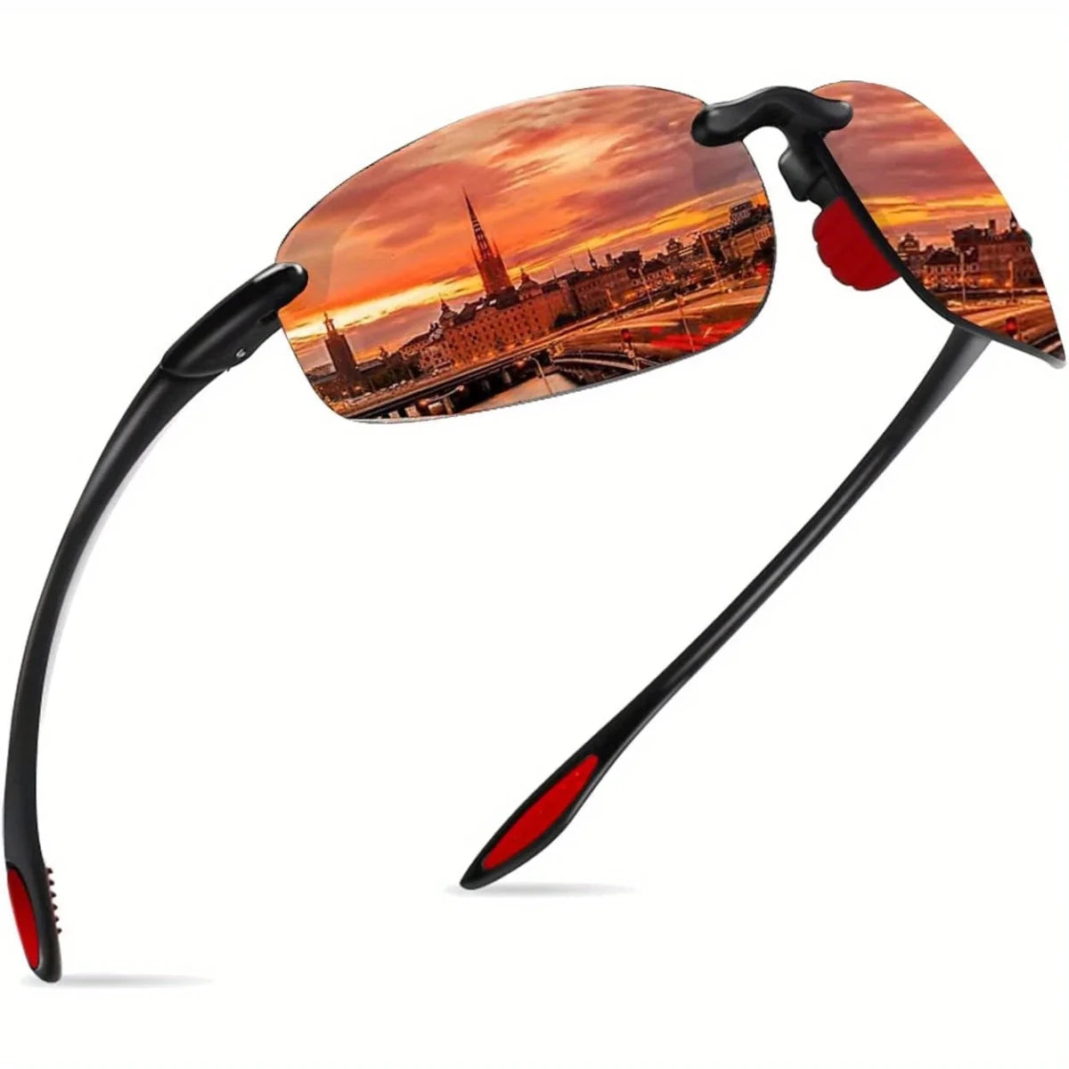 Mandotos International polarized rimless sunglasses for men and women, lightweight, durable, ideal for running, fishing, and baseball.