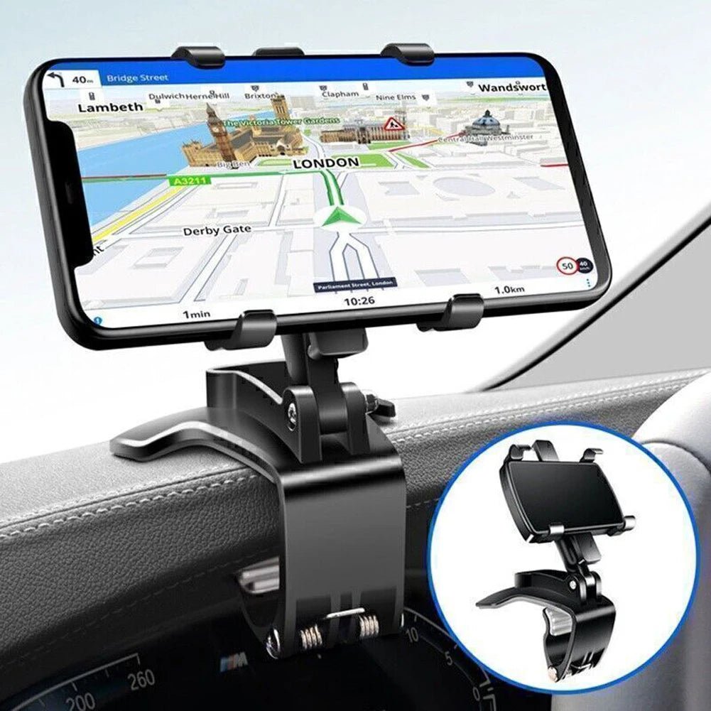 Mandotos portable car holder for iPhone, Samsung, Xiaomi, Redmi, Huawei, rotatable dashboard and sun visor mount.