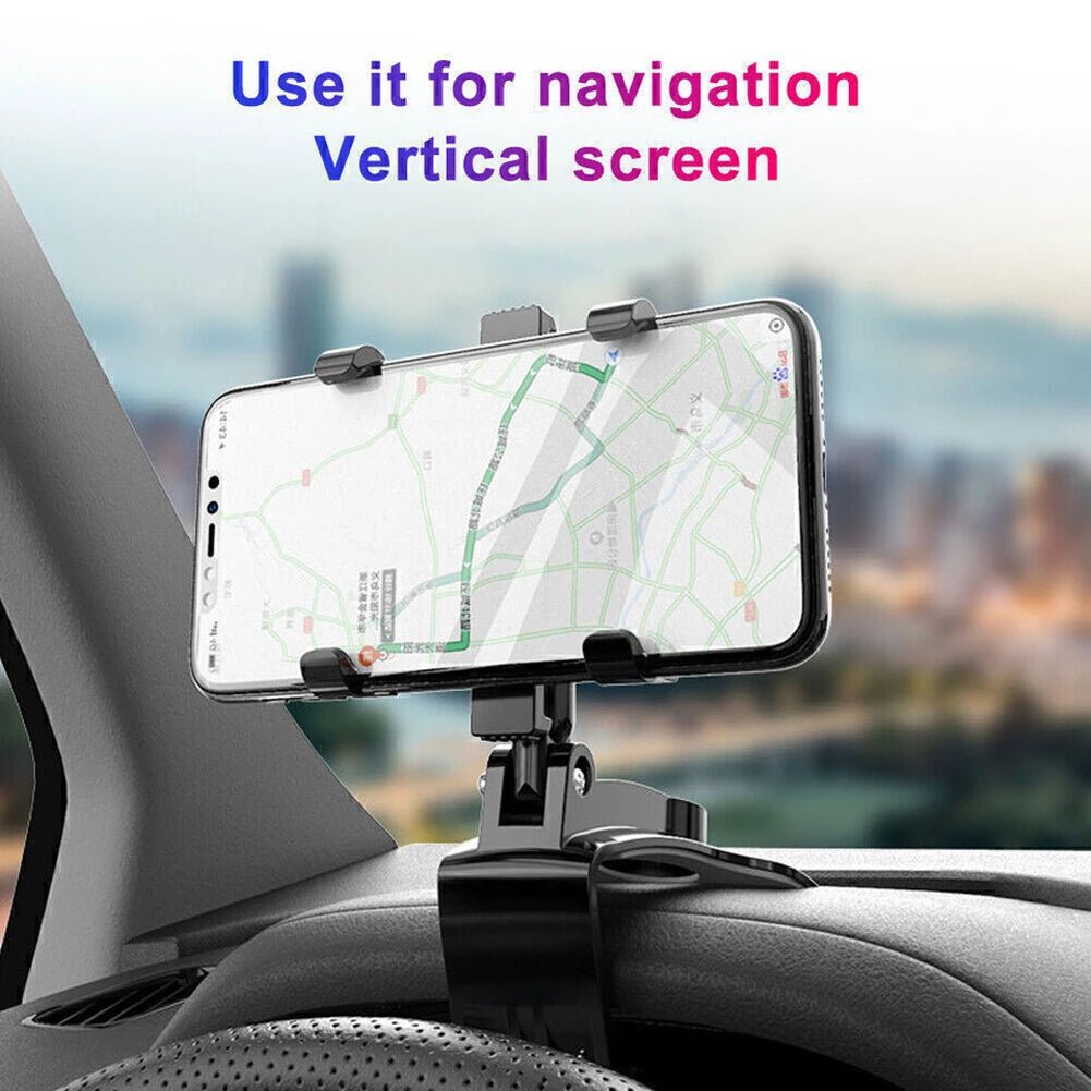 Mandotos portable car holder for iPhone, Samsung, Xiaomi, Redmi, and Huawei, rotatable dashboard and sun visor mount for smartphones.