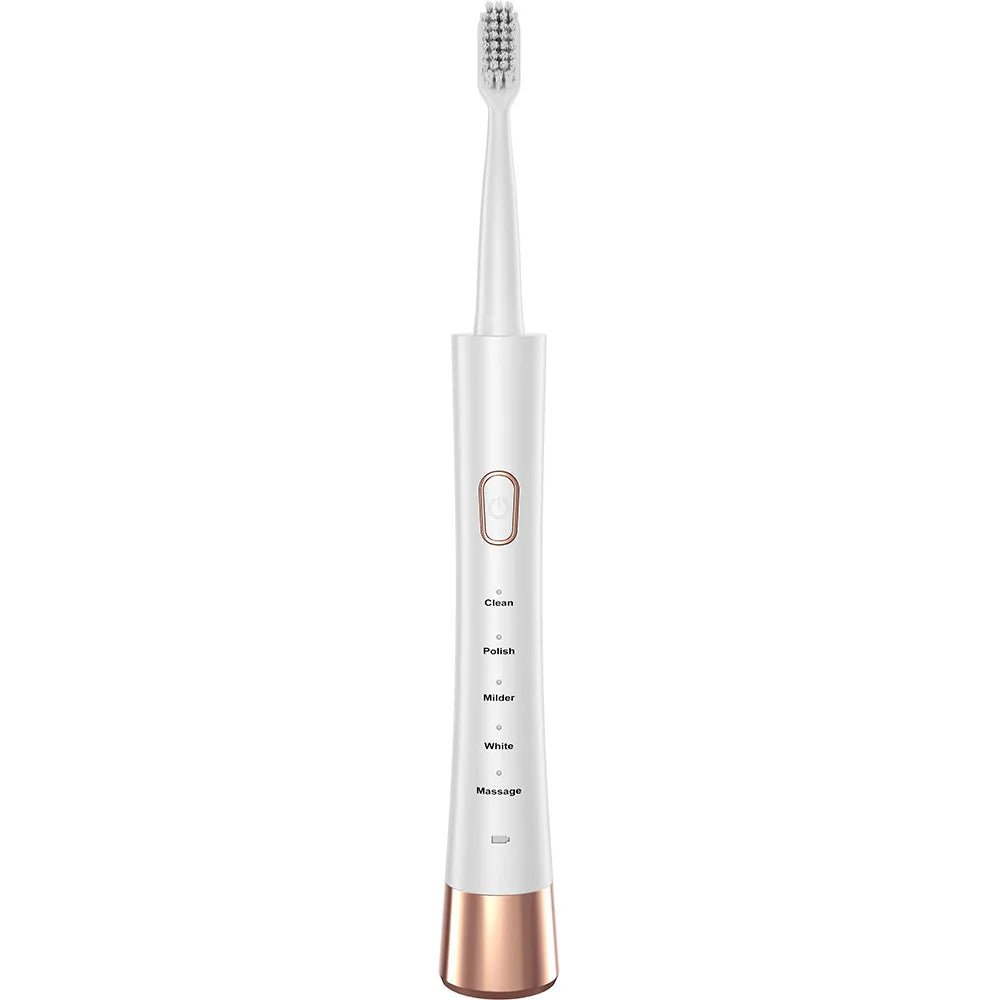 Portable electric toothbrush set by MANDOTOS INTERNATIONAL with rechargeable oral cleaner, suitable for adults and kids.