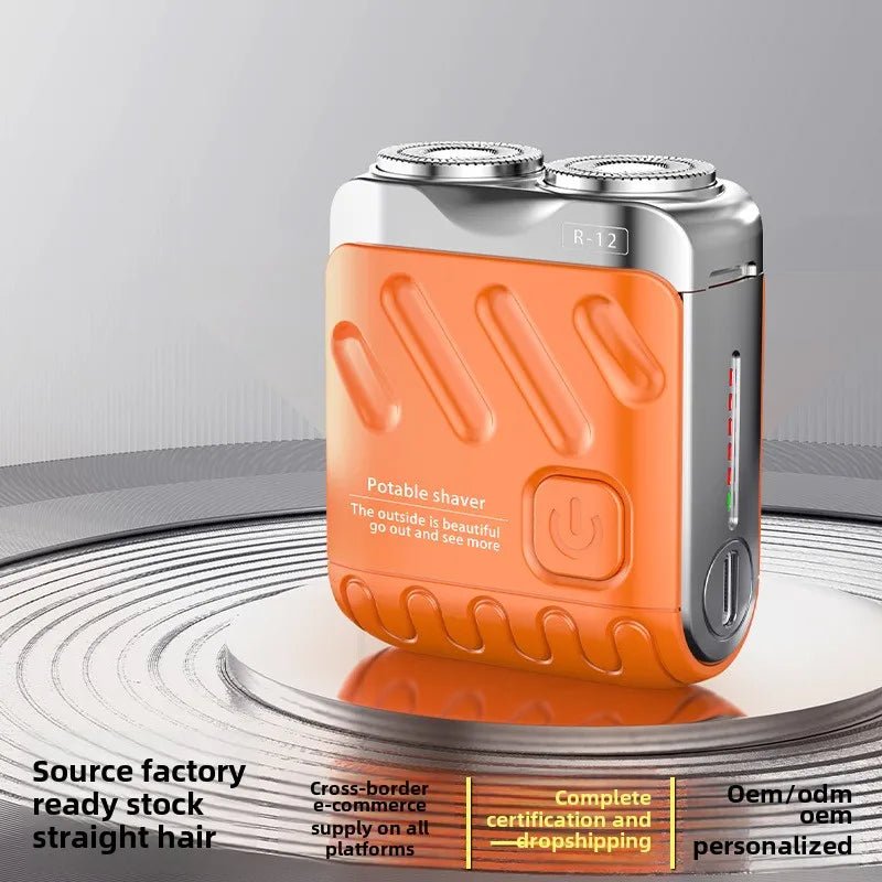 Mandotos International portable electric shaver for men, compact USB-powered razor for face, body, and bikini shaving at home.