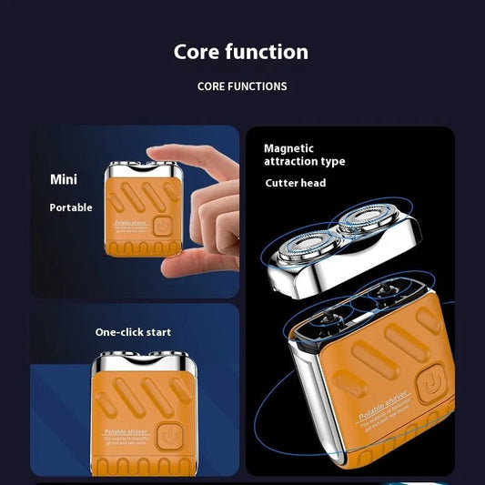 Portable MANDOTOS INTERNATIONAL electric shaver for men, compact USB-powered razor for face, body, and bikini shaving at home.