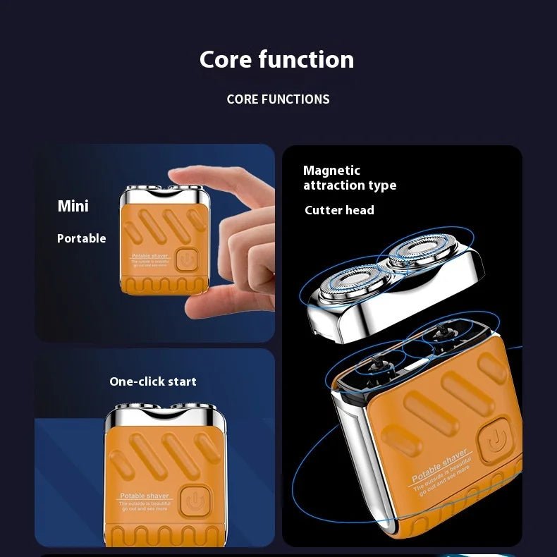 Portable MANDOTOS INTERNATIONAL electric shaver for men, compact USB-powered razor for face, body, and bikini shaving at home.