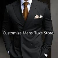 Premium brown men's bespoke double-breasted slim fit formal suit set by MANDOTOS INTERNATIONAL, tailored with sharp lapels and tailored fit.