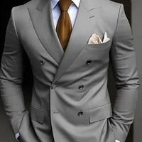 Premium brown men's bespoke double-breasted slim fit formal suit set from MANDOTOS INTERNATIONAL, tailored for a sharp, elegant look.