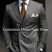 Premium brown men's bespoke double-breasted slim fit formal suit set by MANDOTOS INTERNATIONAL, tailored with sharp lapels and tailored fit.