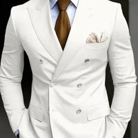 Premium brown men's bespoke double-breasted slim fit formal suit set by MANDOTOS INTERNATIONAL, tailored with sharp lapels and classic style.