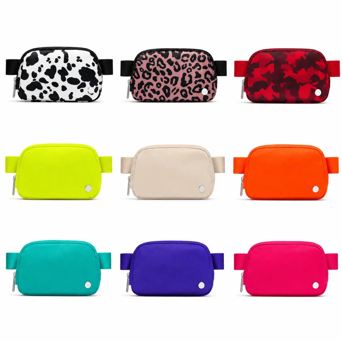 Mandotos International lightweight women’s waist bag for running and travel, shown in black with adjustable strap and zippered pocket.