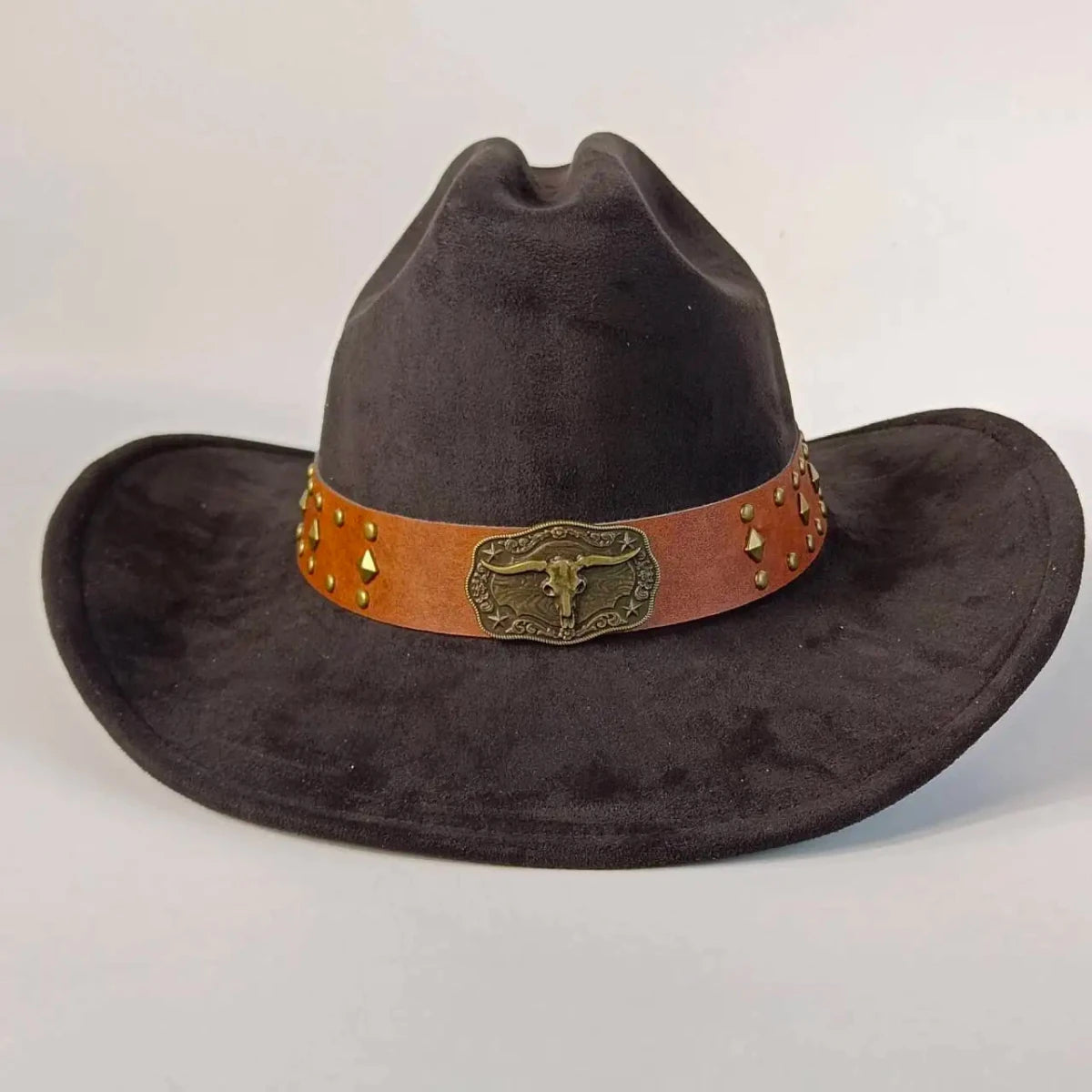 Premium suede cowboy hat by MANDOTOS INTERNATIONAL, stylish unisex hat for outdoor festivities, featuring a wide brim and classic design.