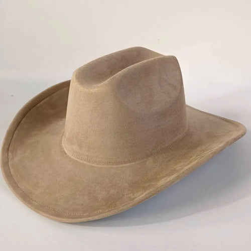 Premium suede cowboy hat by MANDOTOS INTERNATIONAL, stylish unisex hat with wide brim, perfect for outdoor festivities and outdoor wear.