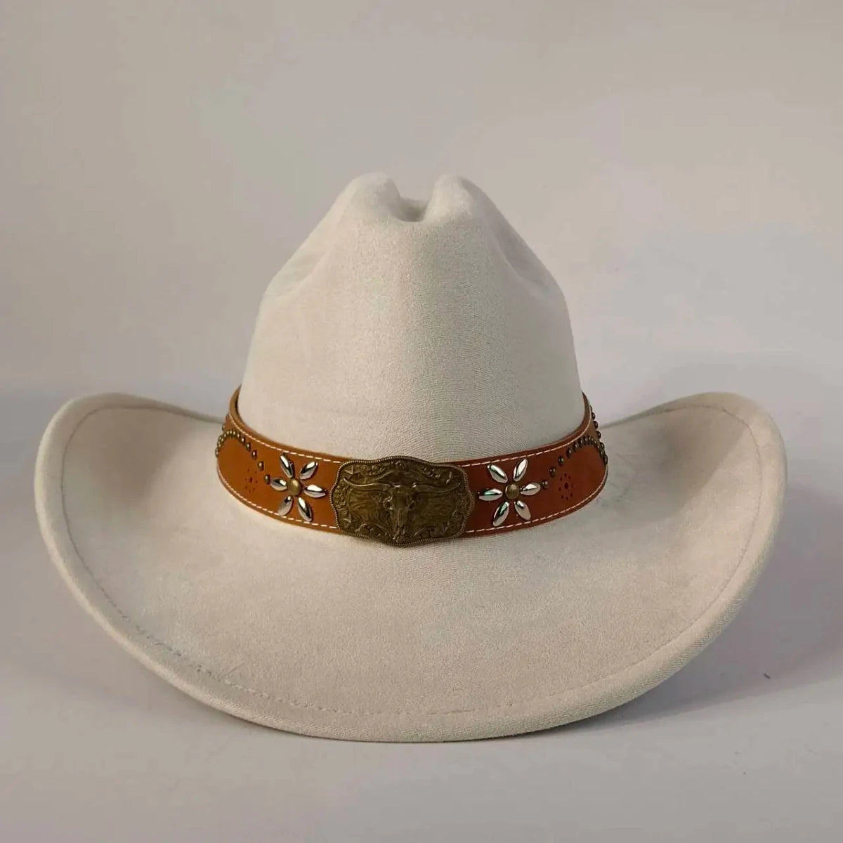 Premium suede cowboy hat by MANDOTOS INTERNATIONAL, stylish men and women outdoor hat with wide brim and classic western design.