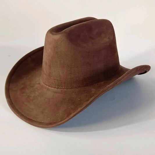 Premium suede cowboy hat by MANDOTOS INTERNATIONAL, stylish unisex outdoor hat with wide brim and classic cowboy design.
