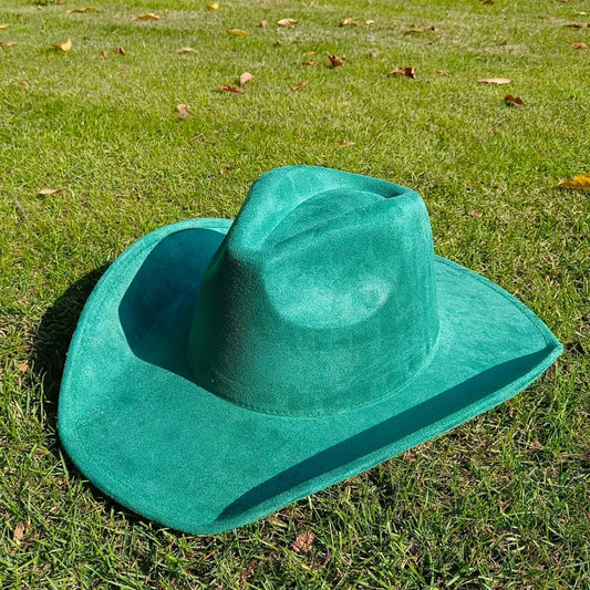 Premium suede cowboy hat by MANDOTOS INTERNATIONAL, stylish men and women outdoor hat with wide brim and classic western design.
