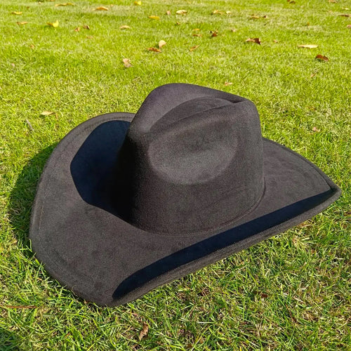 Premium suede cowboy hat by MANDOTOS INTERNATIONAL featuring a wide brim, stylish design, perfect for outdoor festivities.