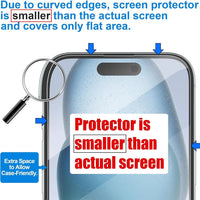 Clear tempered glass screen protector for iPhone 11-17 from MANDOTOS INTERNATIONAL, showing a sleek, transparent film covering the device screen.