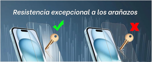 Clear tempered glass screen protector for iPhone 11 to 17 from MANDOTOS INTERNATIONAL, showcasing a sleek, edge-to-edge design.