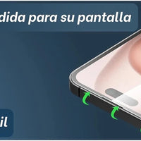 Clear tempered glass screen protector for iPhone 11-17 by MANDOTOS INTERNATIONAL, showing the smooth, transparent film covering the screen.