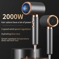 Mandotos International professional hair dryer with blue ion tech, compact design for home and travel use, black and silver finish.
