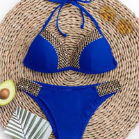 Mandotos International push-up bikini set for women, Brazilian thong swimwear with halter top, perfect for beach and pool swimming.