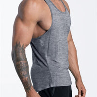 Mandotos International men's quick-dry sports tank top for gym, running, and basketball, shown in black with sleeveless design