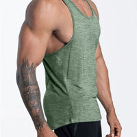 Mandotos International men's quick dry sports tank top, ideal for gym, running, and basketball, shown on a model.