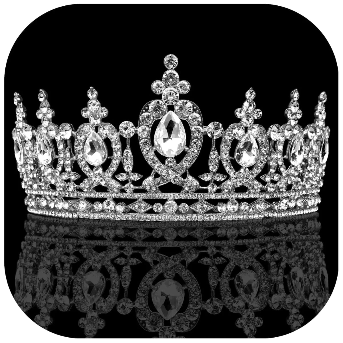 Mandotos International Regalia Crest Rhinestone Tiara showcasing sparkling rhinestones and intricate crown design.