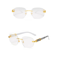 Retro square hip hop sunglasses with gold rimless design, unisex fashion shades by MANDOTOS INTERNATIONAL.