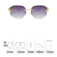 Retro square hip hop sunglasses with gold rimless frames, unisex fashion shades by MANDOTOS INTERNATIONAL.