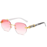 Gold rimless retro square hip hop sunglasses for men and women by Mandotos International, stylish fashion eyewear.