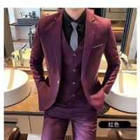 Mandotos International men's formal dress suit with blazer, vest, and pants in black, tailored for business and special occasions.