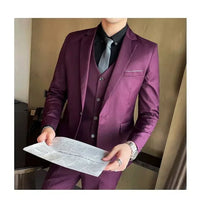 Mandotos International men's formal dress suit with blazer, vest, and pants in black, size 6XL, for business and formal occasions.