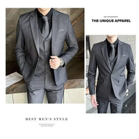 Mandotos International men's formal dress suit with blazer, vest, and pants, in black, size 6XL, for business and banquet occasions.