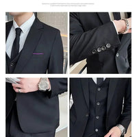 Mandotos International men's formal suit set with blazer, vest, and pants in stylish business attire, Korean version, 6XL size.