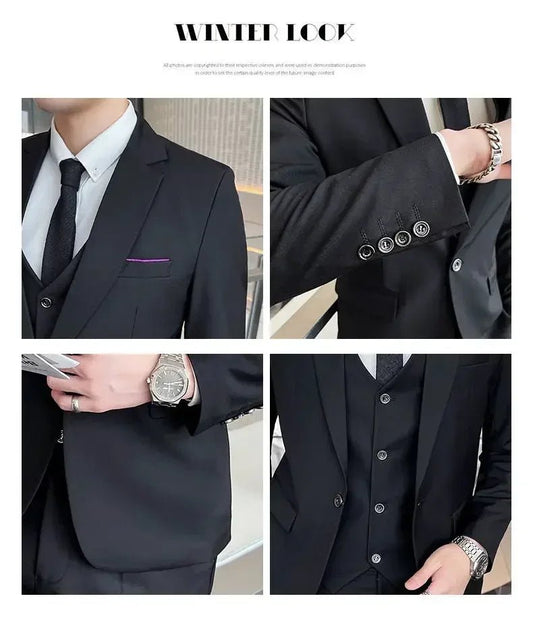 Mandotos International men's formal suit set with blazer, vest, and pants in stylish business attire, Korean version, 6XL size.