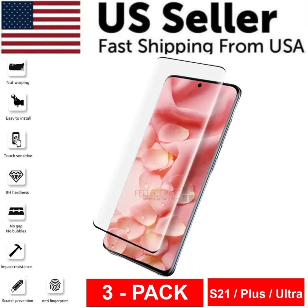Mandotos International S21 Series 3-pack ultra-clear screen protectors for Samsung Galaxy S21 smartphones