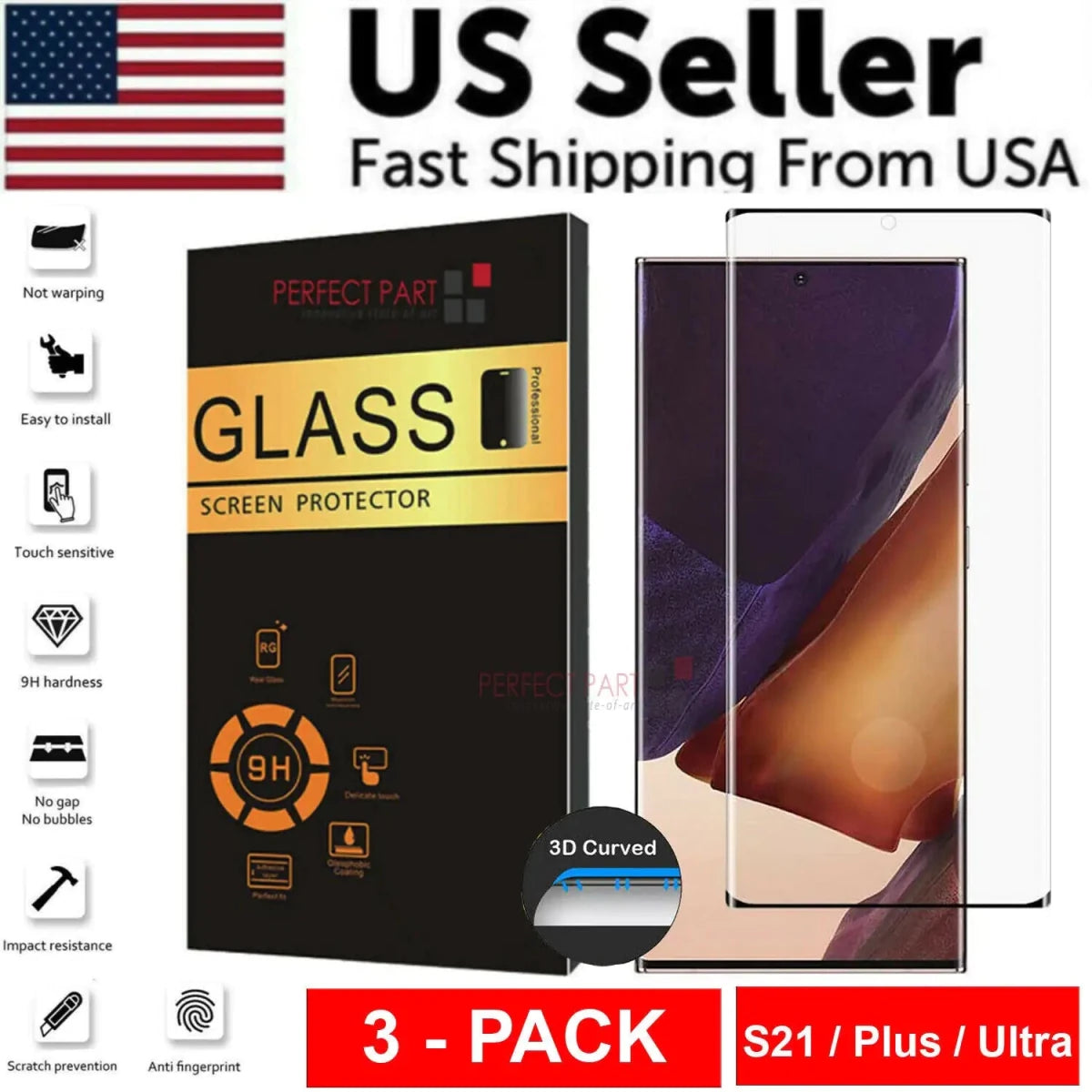 Mandotos International S21 Series 3-pack ultra-clear screen protectors for Samsung Galaxy S21 smartphones