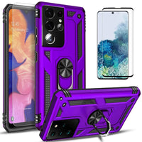Purple S21 Ultra shockproof ring case by MANDOTOS INTERNATIONAL with protective design and ring stand feature.
