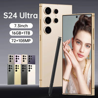 Mandotos S24 Ultra 7.3 5G smartphone with 108MP rear camera, 12GB RAM, 256GB storage, and fast 65W charging.