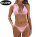 Mandotos International women's two-piece bikini with solid flower fabric, push-up design, halter belt, and triangle top for swimwear.