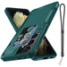 Mandotos International Samsung Galaxy S21 Ultra rugged full body case with glass screen protector and lanyard attached.