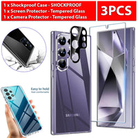 Mandotos International Samsung Galaxy S24 Ultra Plus complete protection kit with screen protector, cases, and accessories.