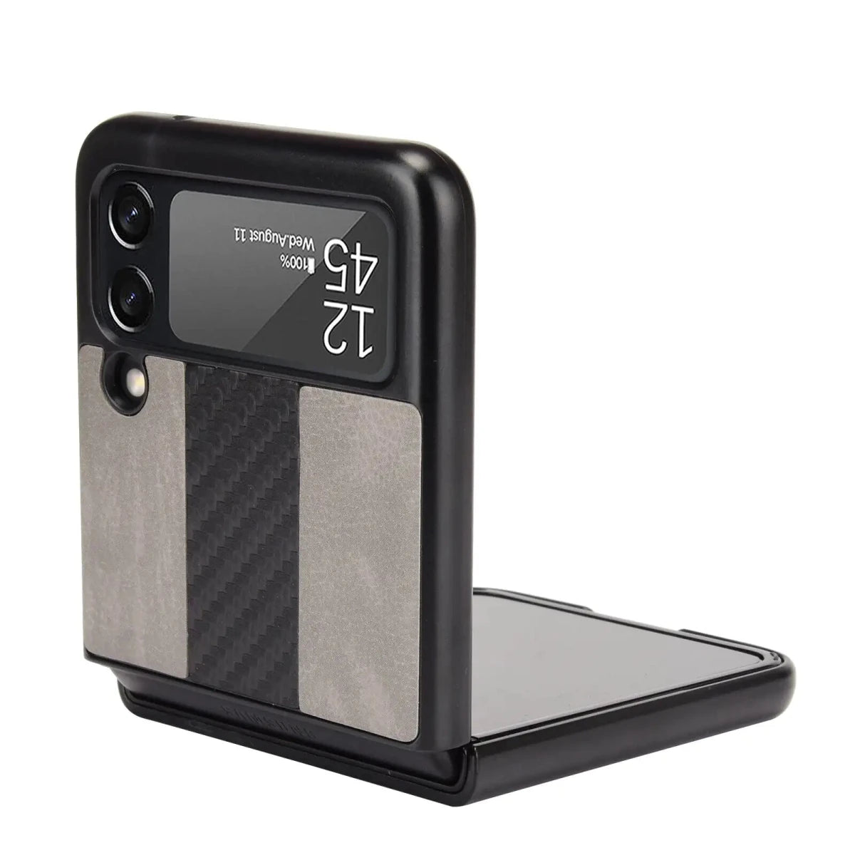 Mandotos International leather folding case for Samsung Z Flip 3 5G, stylish protective cover with precise cutouts.